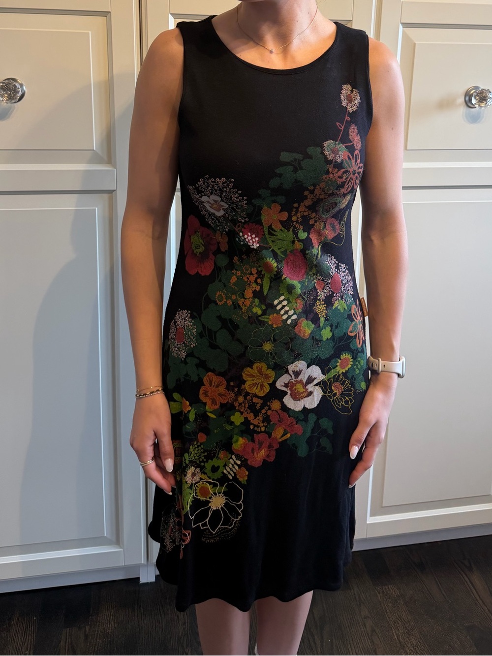 Black Floral Sleeveless A-Line Dress